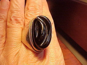 BURLE MARX STERLING AND CARVED ONYX RING