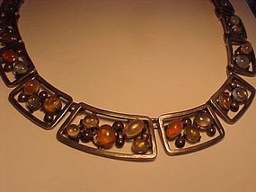 CARMEN BECKMANN MEXICO STERLING AND OPALS NECKLACE
