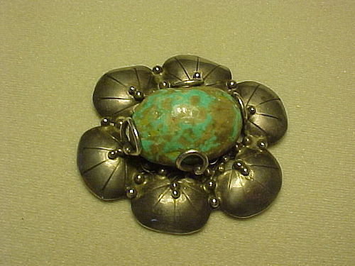 MARY GAGE ARTS & CRAFTS PERIOD STERLING TURQUOISE BROOCH