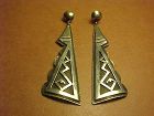 RARE HOPI MICHAEL KABOTIE LONG TRIPLE SILVER OVERLAY EARRINGS