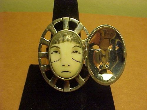ALEUT DENISE WALLACE LARGE SCALE "WOMAN IN THE MOON" RING WITH DOOR