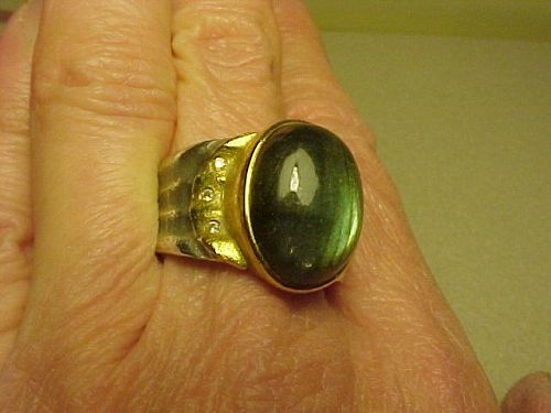 PETER SCHMID ATELIER ZOBEL 20k GOLD, SILVER,DIAMONDS, LABRADORITE RING