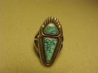 VINTAGE NAVAJO ALLEN KEE WHITE HOGAN STERLING TURQUOISE RING