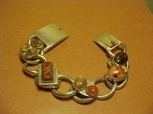 VINTAGE CARMEN BECKMANN STERLING OPALS BRACELET