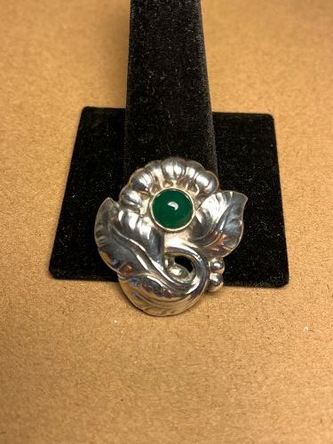 EARLY GEORG JENSEN DENMARK PIN WITH CHRYSOPRASE NO. 71