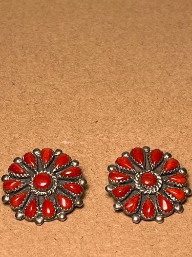 VINTAGE ZUNI STERLING EARRINGS WITH CORAL