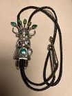 VINTAGE NATIVE AMERICAN STERLING TURQUOISE KACHINA BOLO  TIE