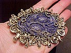 RARE HUGE MARY GAGE CARVED LAPIS PIN