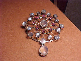 LARGE 1940'S MOONSTONE RUBY HANDMADE PIN