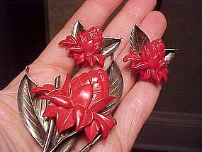 MING'S HONOLULU RED IVORY TORCH -GINGER PIN/EARRINGS