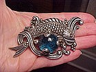 HUGE LOS CASTILLO STERLING FISH WITH BLUE STONE