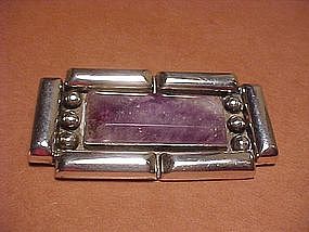 HUGE FRED DAVIS SILVER AMETHYST PIN