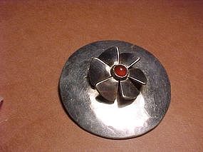 MODERNIST SAM KRAMER STERLING CARNELIAN PIN