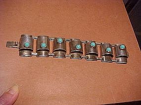 FRED DAVIS STYLE MEXICAN SILVER BRACELET W/TURQUOISE