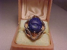 RARE MACEFIELD 14k CARVED LAPIS SCARAB RING