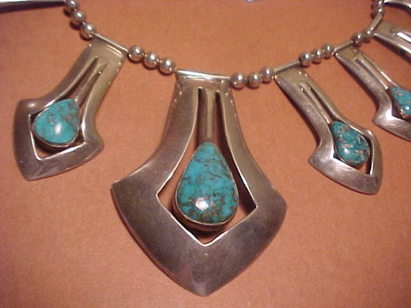RIVERAS BISBEE TURQUOISE NECKLACE AND EARRINGS