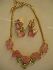 Hobe Pink Slag Hearts Art Glass Necklace & Earrings