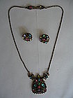 Hollycraft Pastel Rhinestone Necklace and Earrings