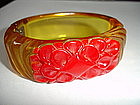 Vintage Carved Applejuice  Red Bakelite Bangle Bracelet