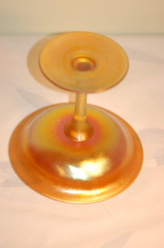 Quezal Favrile glass compote signed C:1910