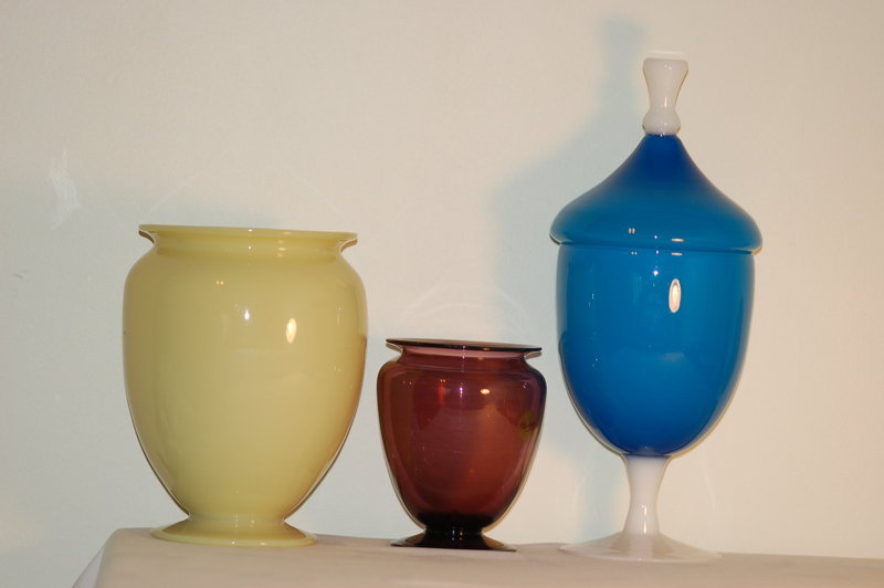 3 Steuben Ivory, Amethyst &amp; Alabaster vases Jar C:1920