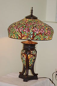 Tiffany style large glass & metal lamp