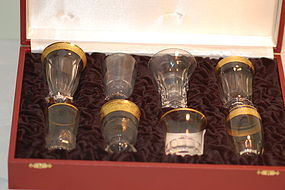 Moser Bohemian glass signed cordial set (8) in box