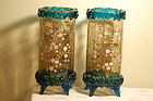 Moser Bohemian glass pair hand painted vases C:1885