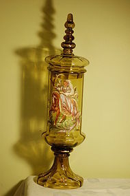 Heckert Bohemian glass hand-painted tall pokal / jar C:1890