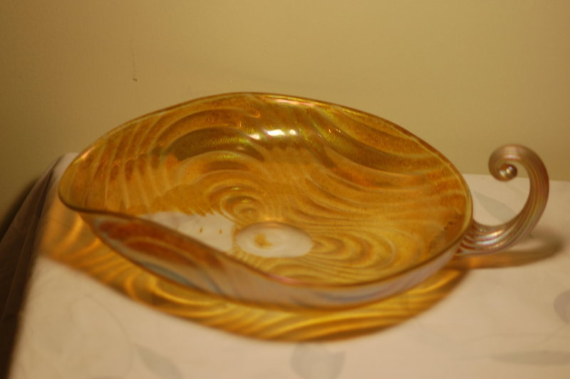 Loetz Oceanik iridescent large tray with scalloped handle C:1900