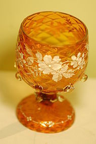 Bohemian glass hand painted diamond quilted wine glass C:1900