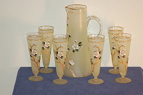 Carl Hosch Bohemian glass hand painted glass set 7 Piece C:1900