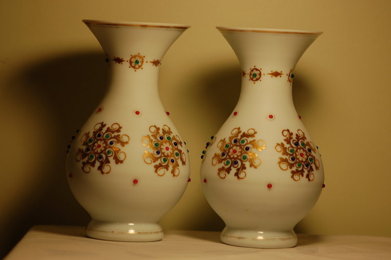 Pair Moser Heckert Bohemian glass vases with jewels C:1885