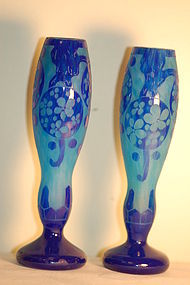 Le Verre Francais Schneider French cameo glass vases pair C:1930