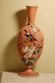 Thomas Webb hand painted large English glass vase C:1890