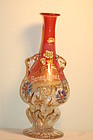 Joseph Brocard tall hand painted French glass vase C:1880