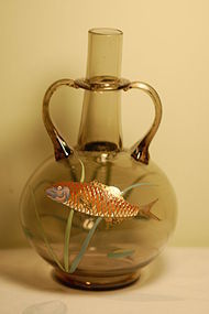 Moser Bohemian glass hand painted fish vase C:1910