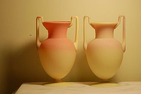 Mt Washington glass Burmese Egyptian vases pair C:1890