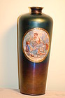 Thomas Webb English 'Bronze' glass painted vase artist-signed C:1900