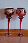 Pair Bohemian glass monumental cameo etched vases