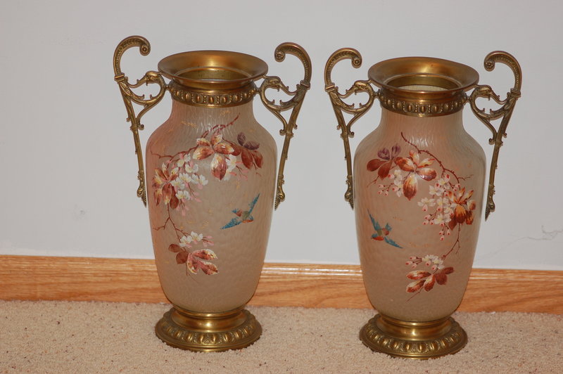 Pair Mont Joye (Monot &amp; Stumpf) large French glass vases / lamp bases