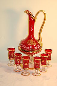 Moser Bohemian glass rare 7-piece Judaic set C:1900