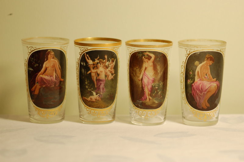 Moser Bohemian glass set of 4 nude vases C:1885