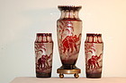 Moser Bohemian cameo glass 3-piece Elephant 'Animor' vase set C:1920