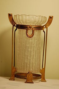 Kralik Bohemian glass vase on stand C:1900