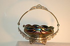 Rindskopf Bohemian glass Loetz-type bowl on stand C:1900