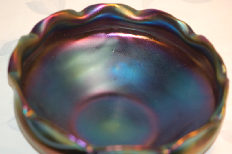 Rindskopf Bohemian glass Loetz-type bowl on stand C:1900