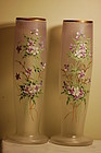 Pair Mont Joye hand painted large French glass vases C:1900