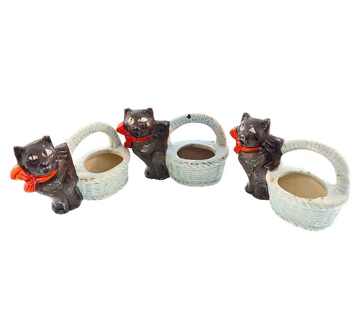 Vintage Halloween Bisque Black Cat Candy Containers