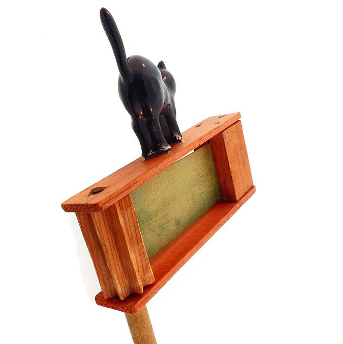 Vintage Wood &amp; Plastic Black Cat Halloween Ratchet Noisemaker